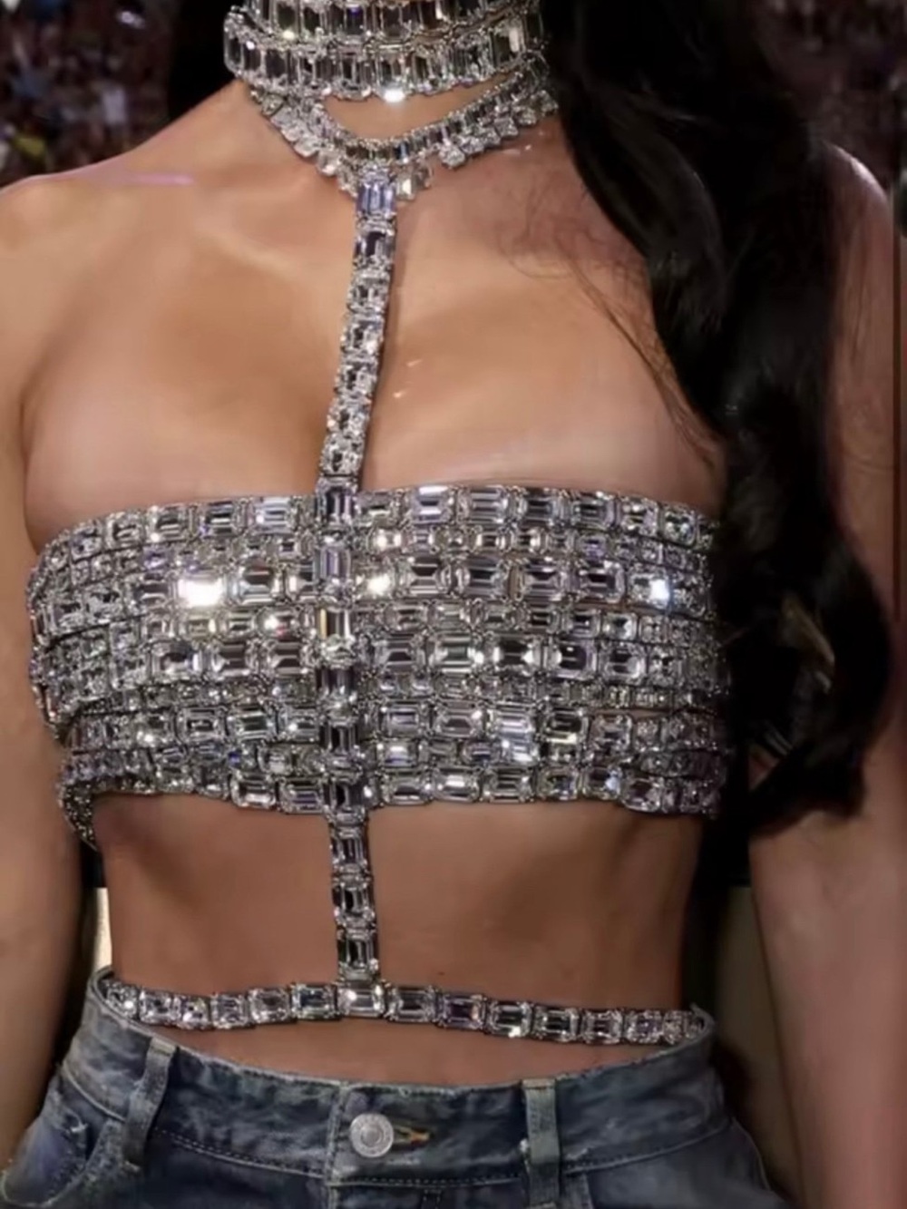 Rhinestone Crystal Bandeau Crop Top, body chain, Choker, rave festival, sparkle - Picture 4 of 12